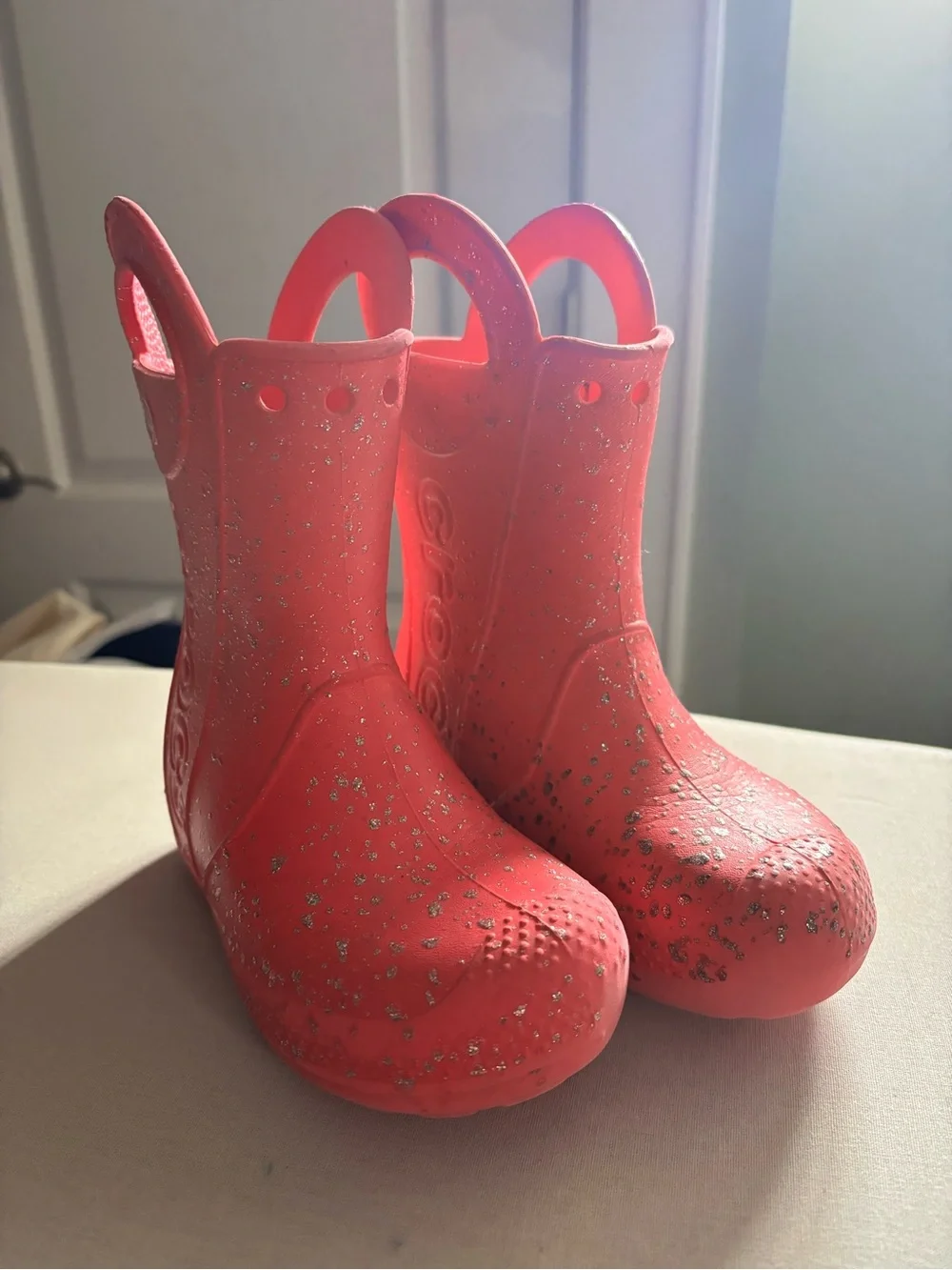 CROCS Glitter Pink Handle Rain Boots 10T